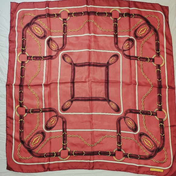 CARTIER silk scarf muffler red must de ladies - Picture 6 of 14
